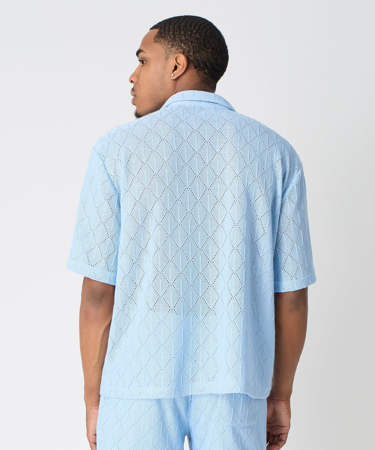 Diamond Plate Viscose Short Sleeve Shirt - Light Blue