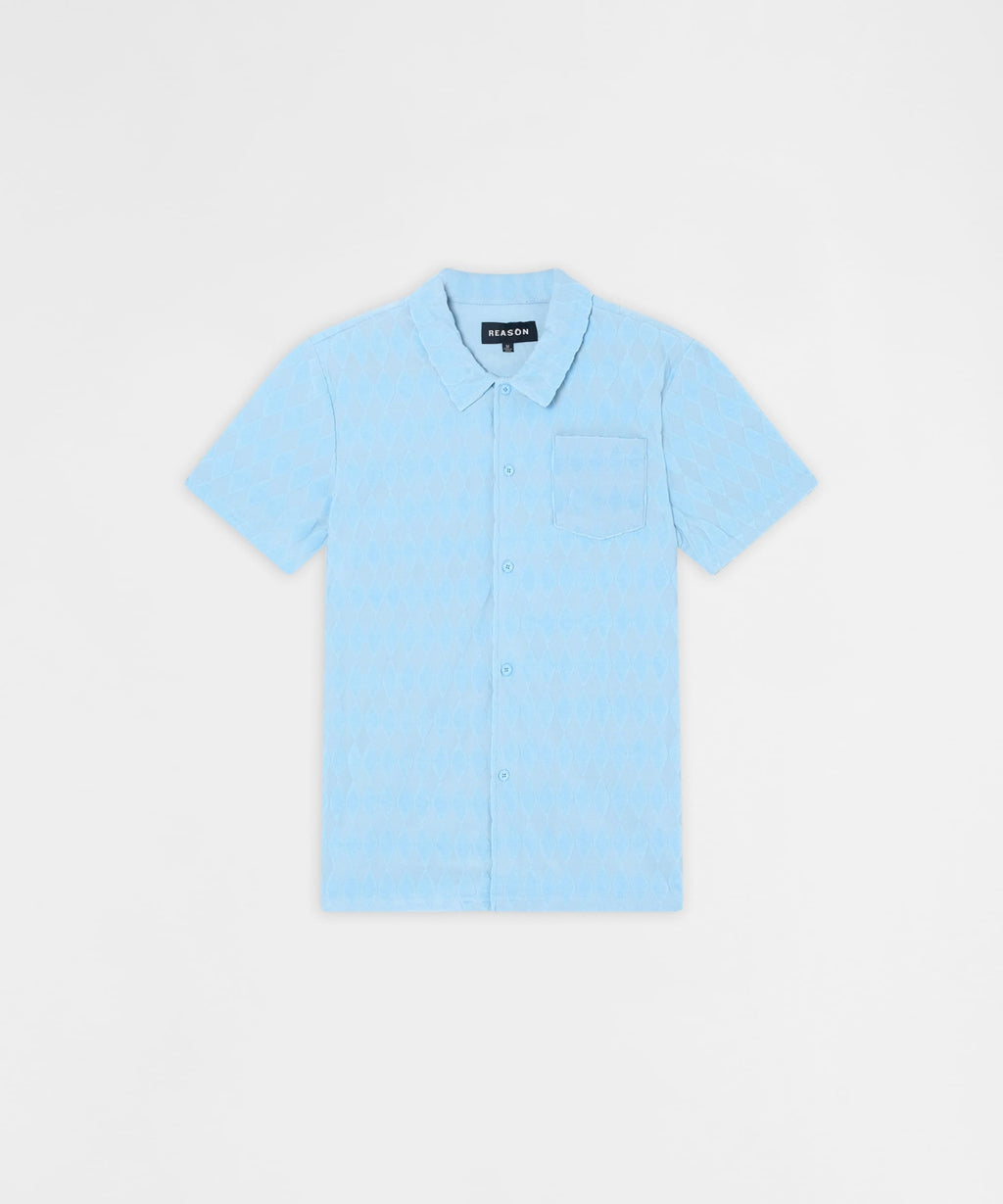 Diamond Plate Viscose Short Sleeve Shirt - Light Blue